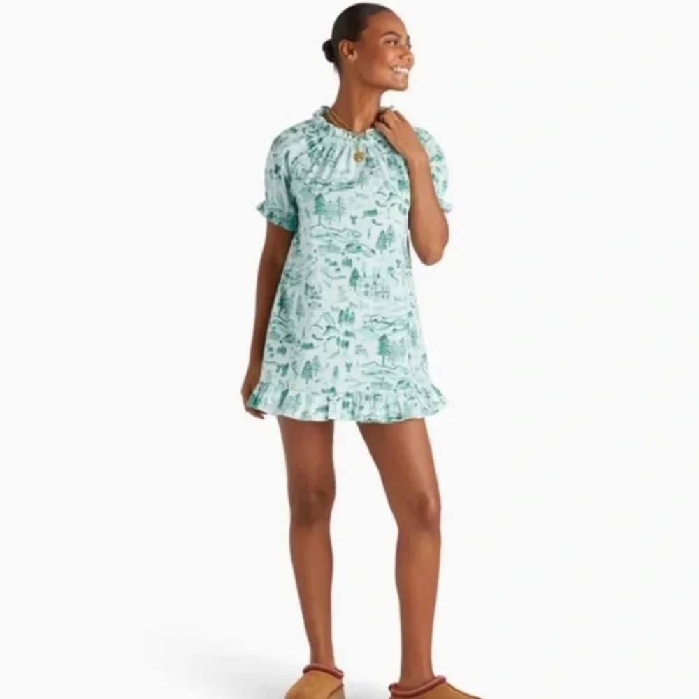 Hill House Home Katherine Nap Dress Ski Chalet Mini Ruffle Trim Green Medium NEW - Picture 2 of 8